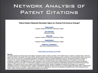 Network Analysis of
Patent Citations
 