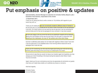 NAASC 2014 Halifax, Canada
by@gonzogonzo www.fredericgonzalo.com
Put emphasis on positive & updates
 