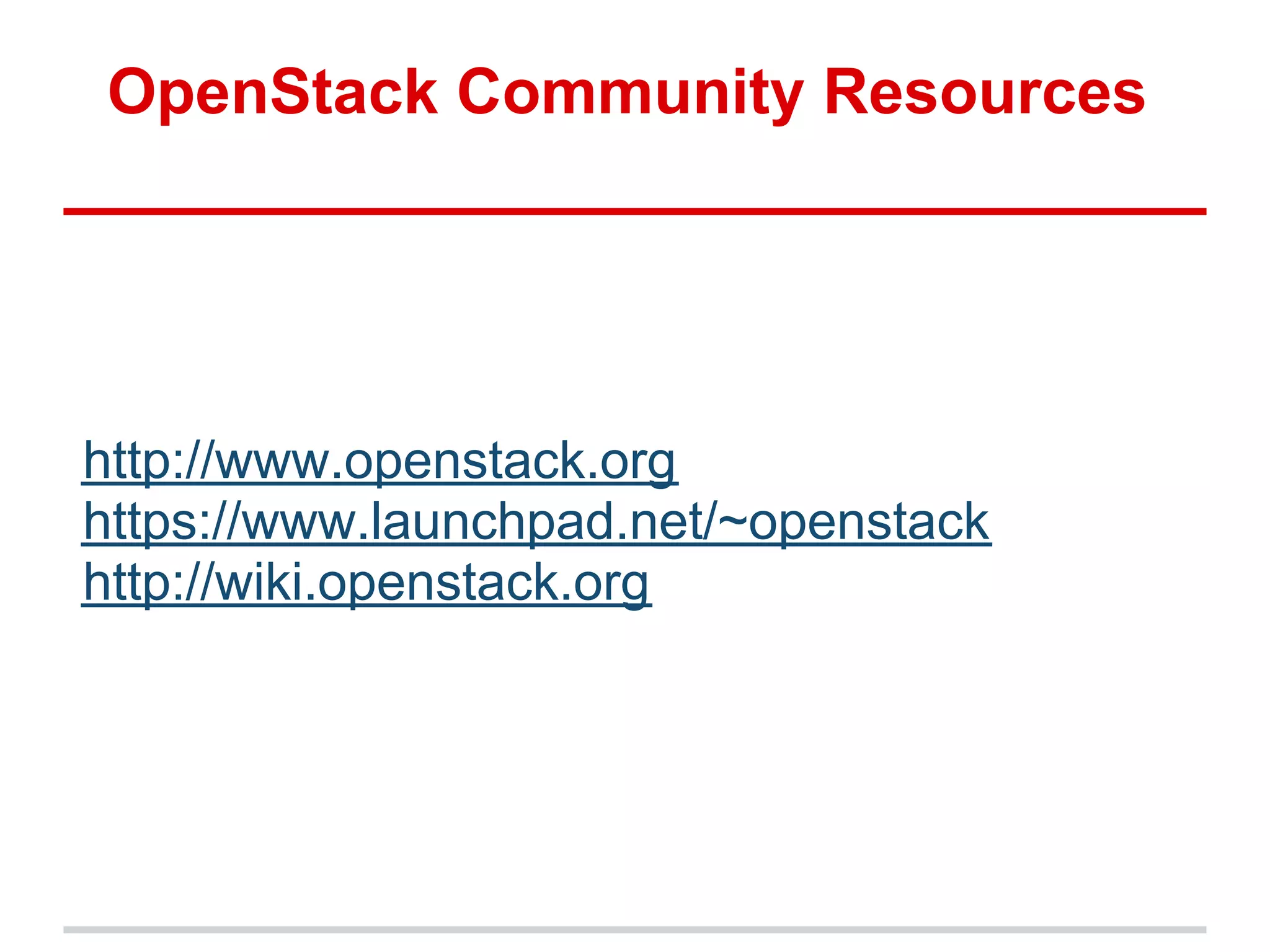 OpenStack Community Resources




http://www.openstack.org
https://www.launchpad.net/~openstack
http://wiki.openstack.org
 