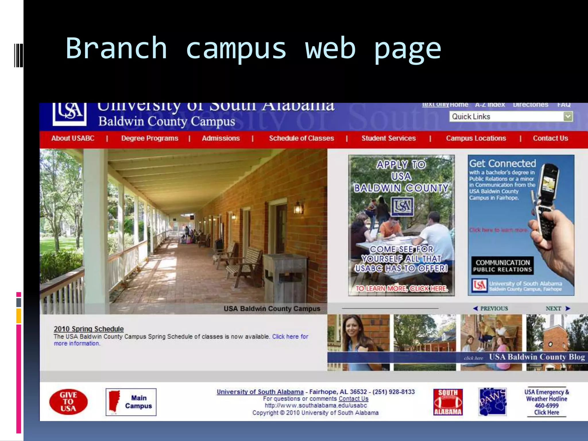 Branch campus web page