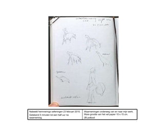 Waarnemingen onderweg van en naar mijn werk. Ware grootte van het vel papier 10 x 15 cm. 2B potlood Nabeeld herinnerings oefeningen 23 februari 2010. Getekend 5 minuten tot een half uur na waarneming.  