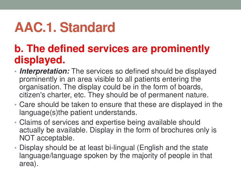 Access, Assessment and Continuity of Care (AAC) NABH