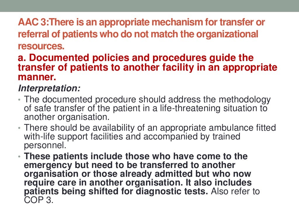 Access, Assessment and Continuity of Care (AAC) NABH