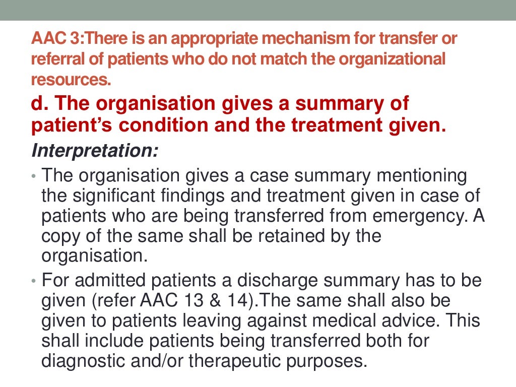 Access, Assessment and Continuity of Care (AAC) NABH