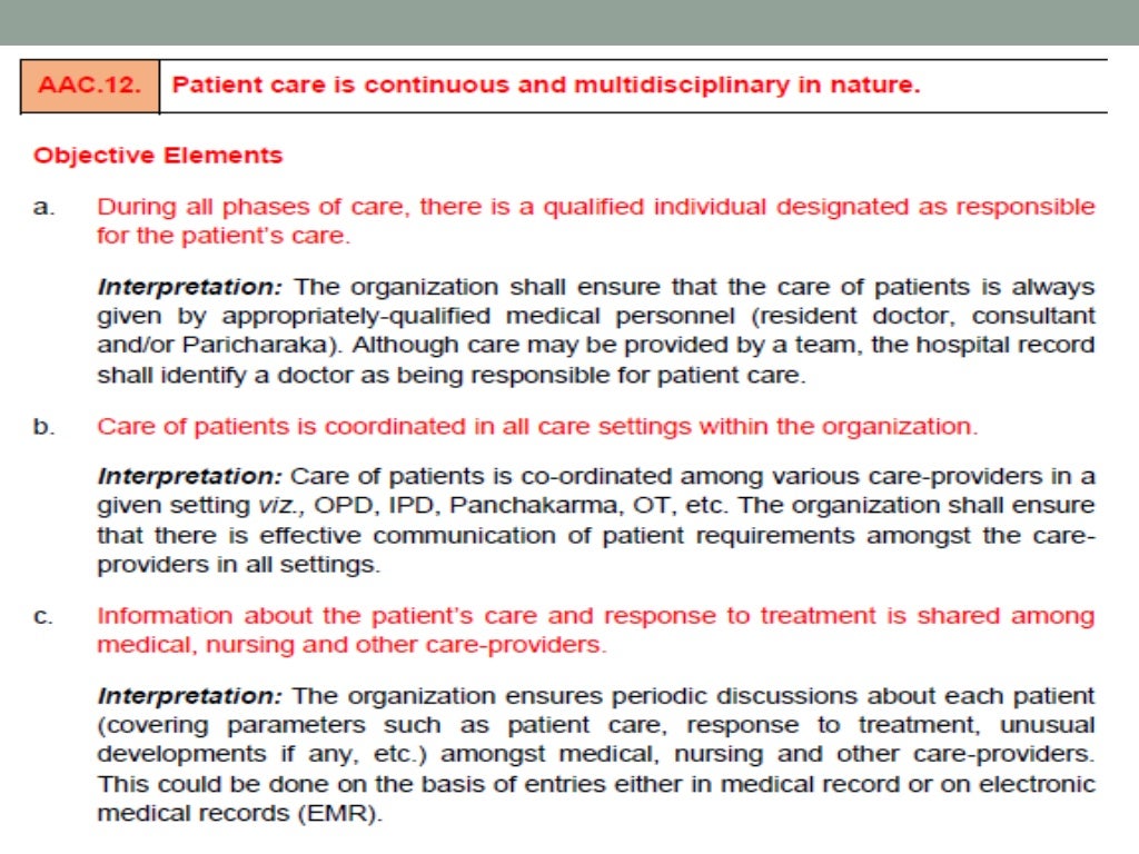 Access, Assessment and Continuity of Care (AAC) NABH