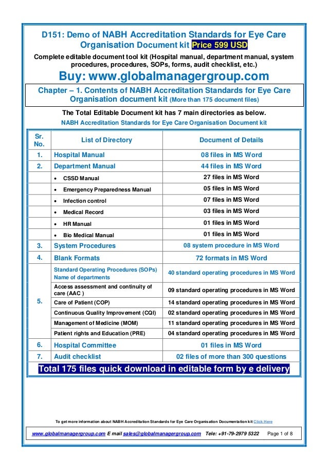 NABH Documents for Eye Care Organisations Accreditation