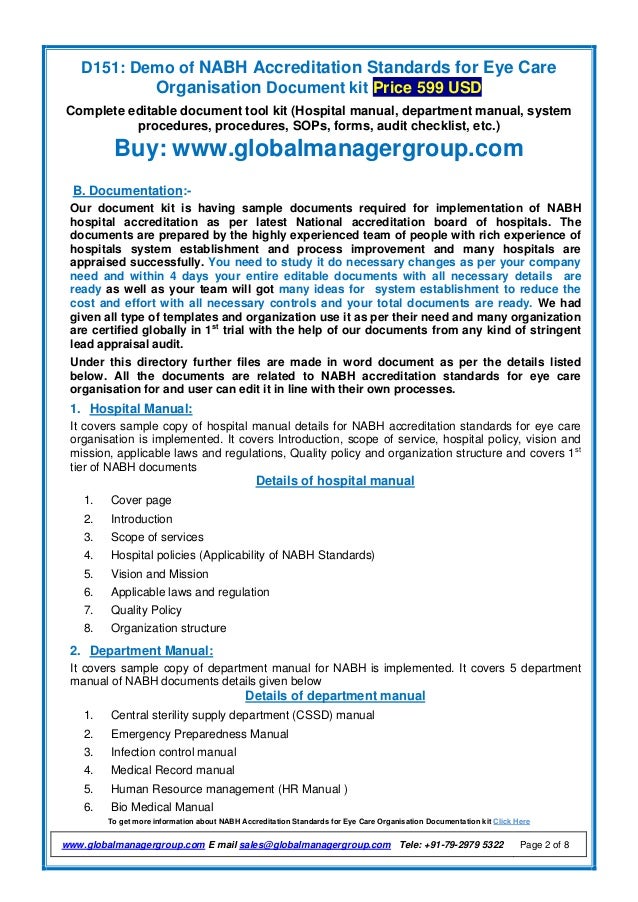 NABH Documents for Eye Care Organisations Accreditation