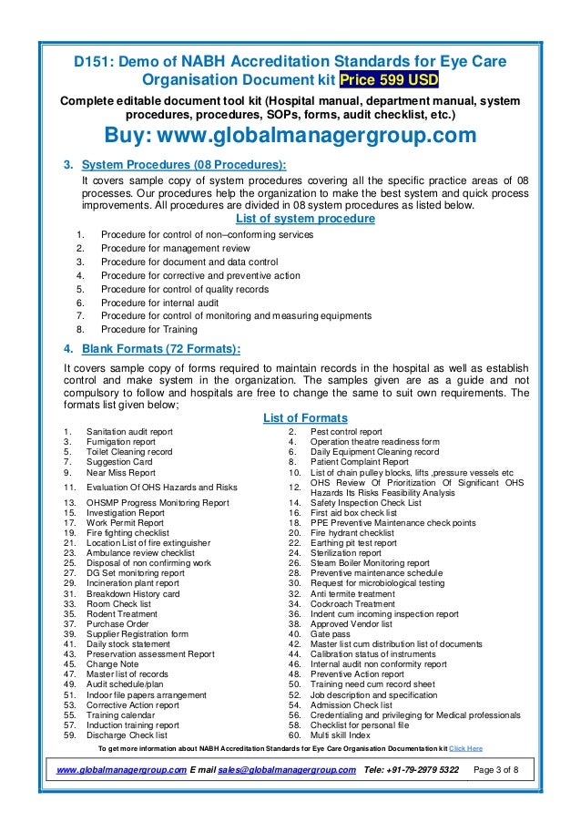 NABH Documents for Eye Care Organisations Accreditation