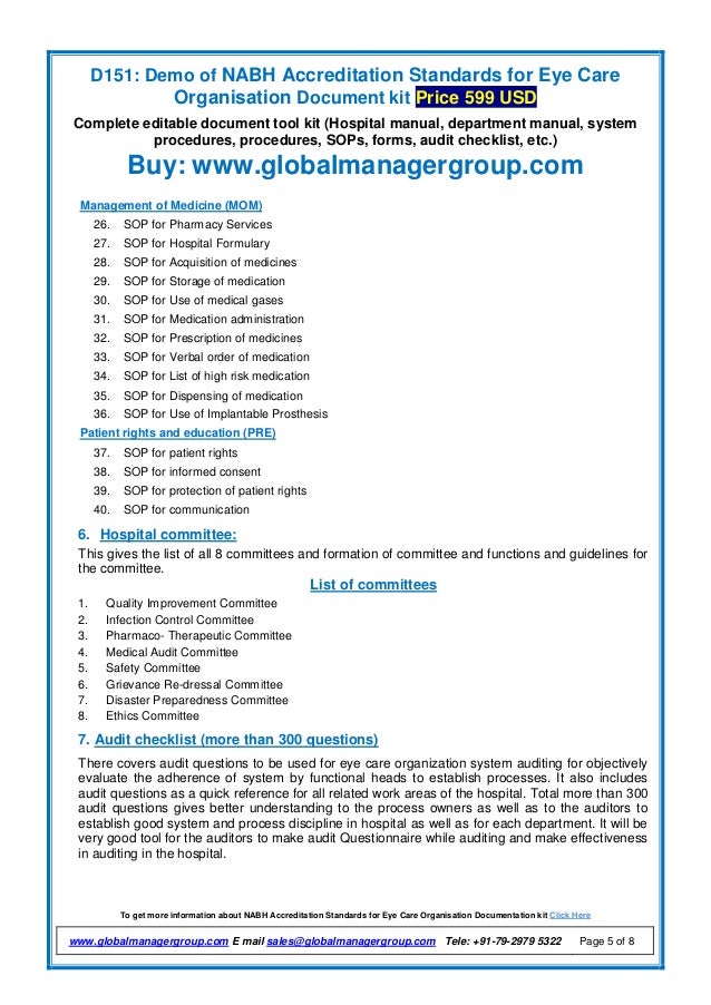 NABH Documents for Eye Care Organisations Accreditation