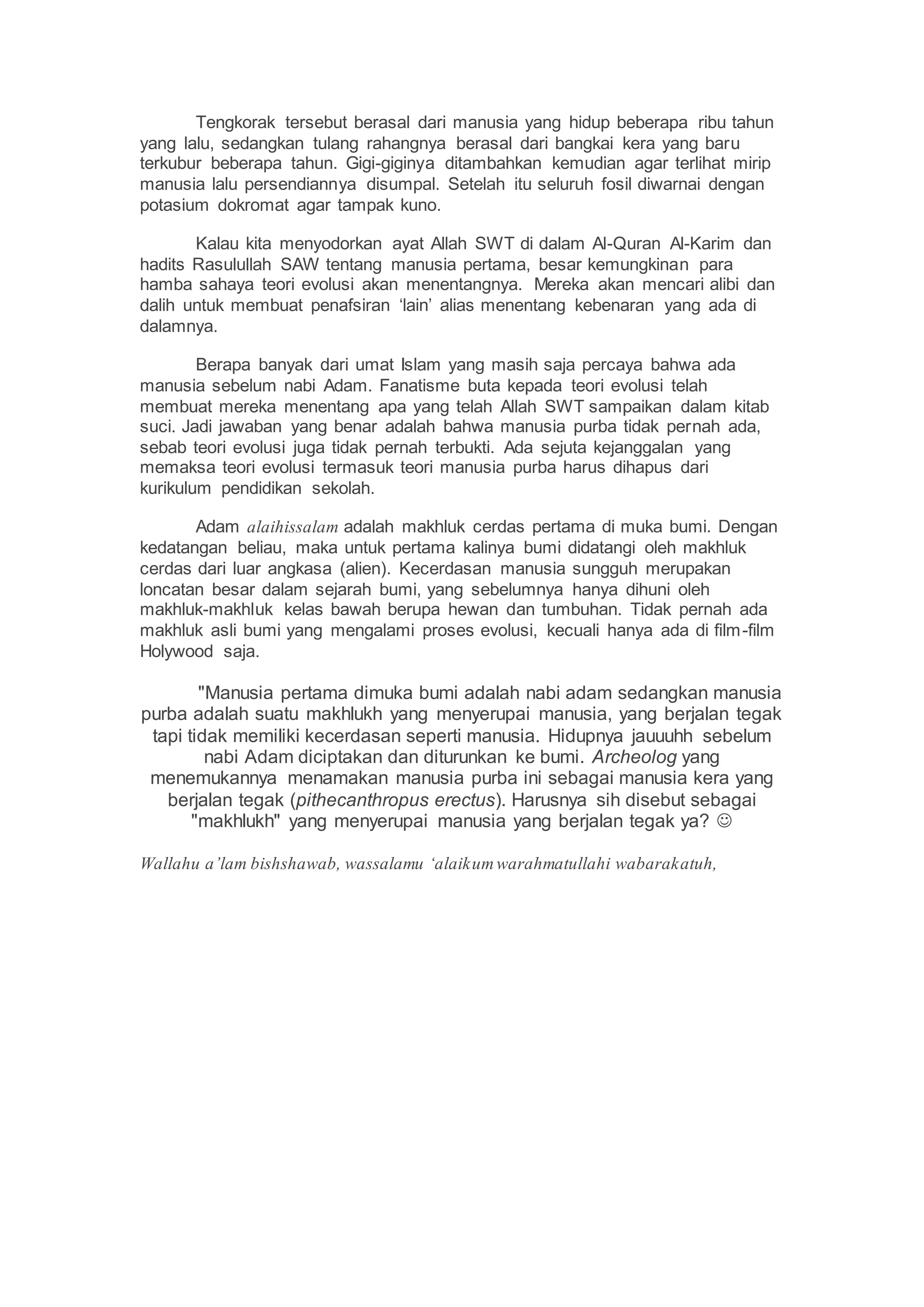 Nabi adam dan manusia purba | PDF