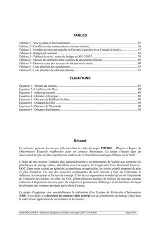 Nabil BOUZERNA - Mémoire d'Ingénieur ENSIIE-Advestigo 2007 V2.0.0-Pub Page 6/94
TABLES
Tableau 1 - Vue système et environn...