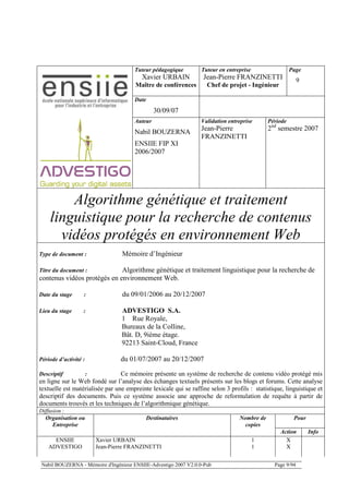 Nabil BOUZERNA - Mémoire d'Ingénieur ENSIIE-Advestigo 2007 V2.0.0-Pub Page 9/94
Tuteur pédagogique
Xavier URBAIN
Maître de...