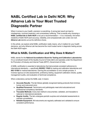 NABL Certified Lab in Delhi NCR- Why Atharva Lab matters | PDF