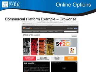 Online Options
Commercial Platform Example – Crowdrise
 