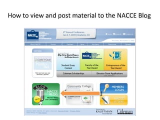 How to view and post material to the NACCE Blog 