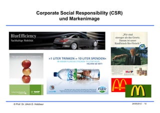 Corporate Social Responsibility (CSR)
                               und Markenimage




© Prof. Dr. Ulrich D. Holzbaur                                24/05/2012 - 10
 