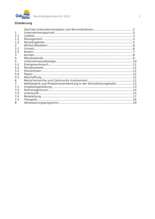 Nachhaltigkeitsbericht 2012 1
Gliederung
Zentrale Unternehmensdaten und Kernindikatoren......................................