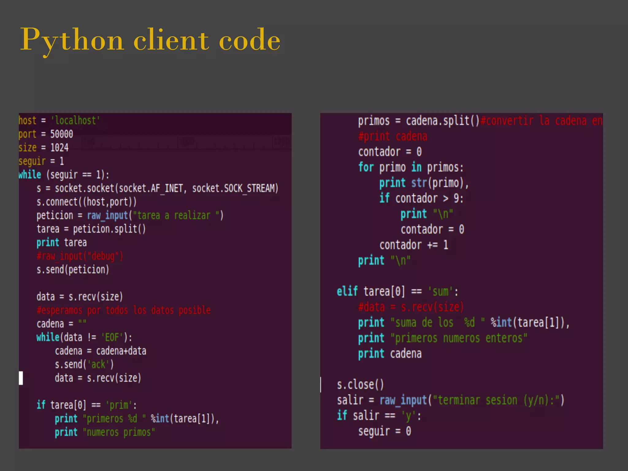 Python client code
 