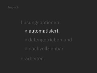 Anspruch
Lösungsoptionen
automatisiert,
datengetrieben und
nachvollziehbar
erarbeiten.
 