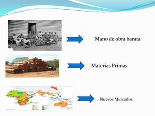 Mano de obra barata




Materias Primas




   Nuevos Mercados
 