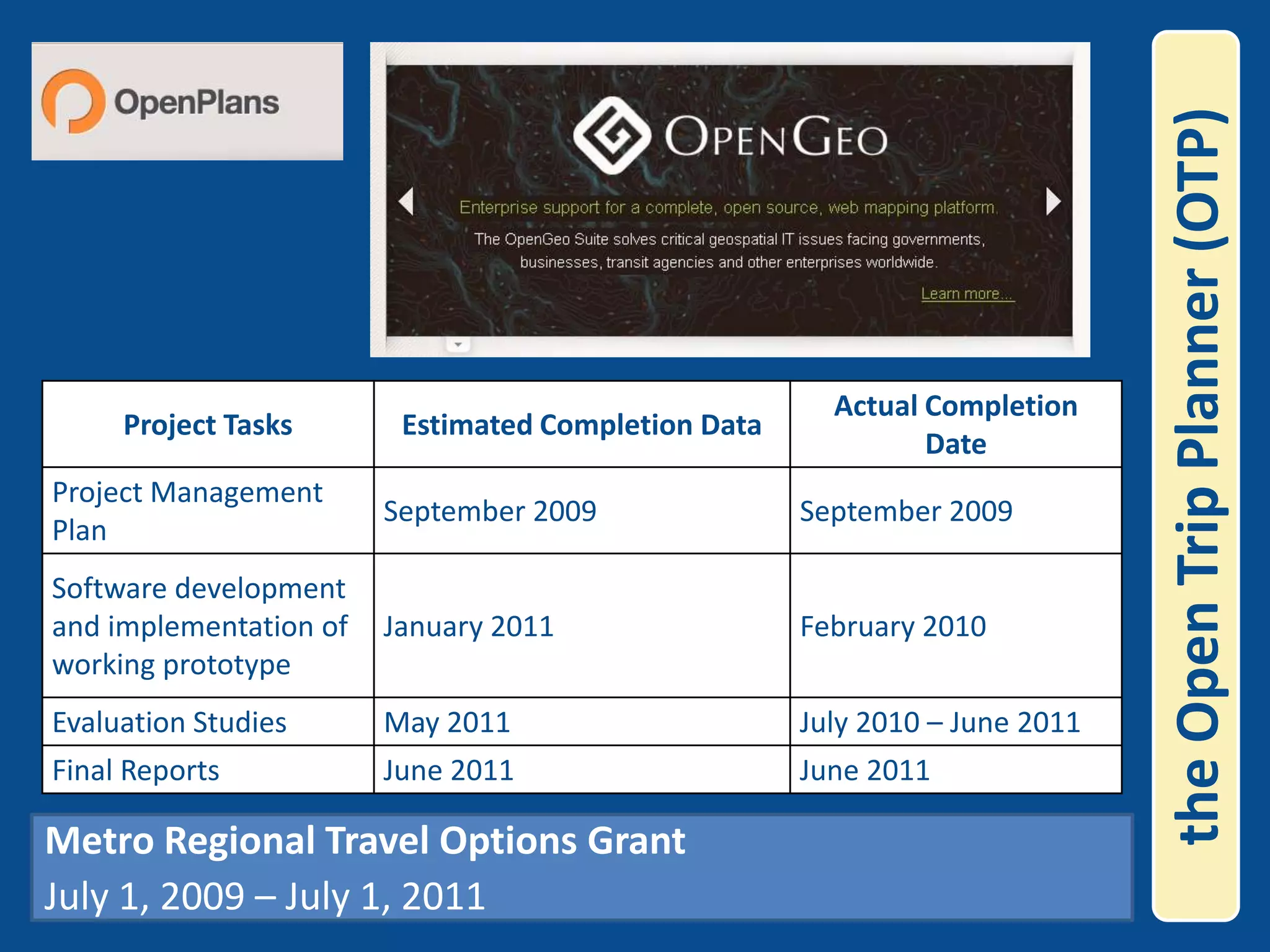 the Open Trip Planner (OTP)Metro Regional Travel Options Grant July 1, 2009 – July 1, 2011