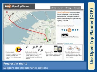 the Open Trip Planner (OTP)Progress in Year 1Support and maintenance options