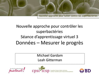 Nouvelle approche pour contrôler les
superbactéries
Séance d’apprentissage virtuel 3
Données – Mesurer le progrès
Michael Gardam
Leah Gitterman
 