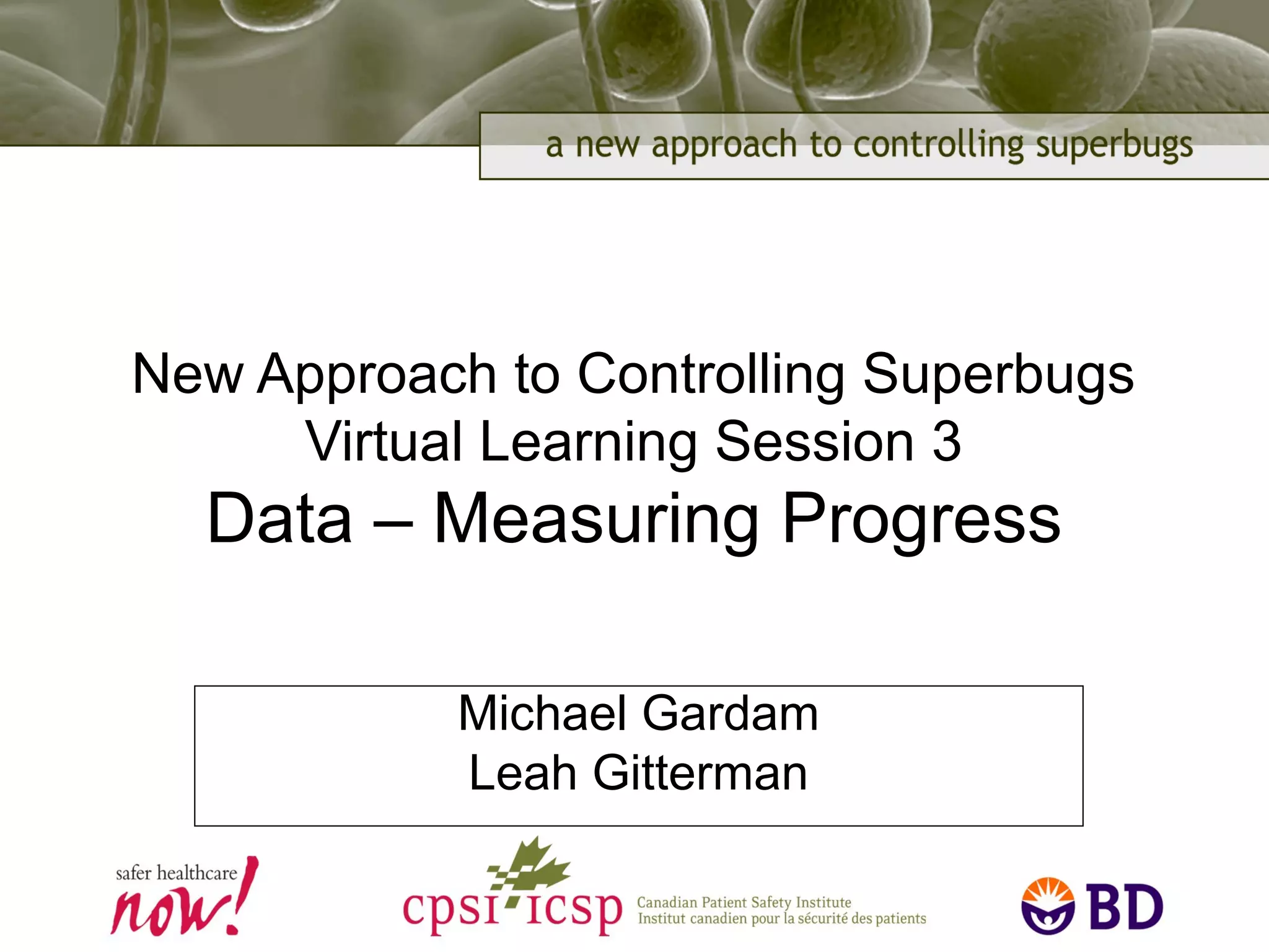 New Approach to Controlling Superbugs
Virtual Learning Session 3
Data – Measuring Progress
Michael Gardam
Leah Gitterman
 