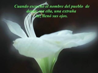 Cuando escuchó el nombre del pueblo  de donde era ella, una extraña  luz llenó sus ojos. 