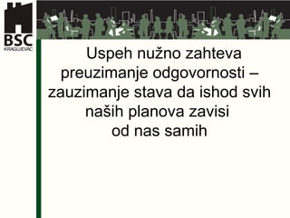 Uspeh nužno zahteva preuzimanje odgovornosti – zauzimanje stava da ishod svih naših planova zavisi  od nas samih 