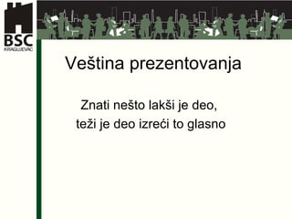 Veština prezentovanja Znati nešto lakši je deo,  teži je deo izreći to glasno 