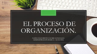EL PROCESO DE
ORGANIZACIÓN.
NADIA ELIZABETH CAZARE GONZALEZ.
ADMINISTRACION BASICA / 22/02/2024.
 