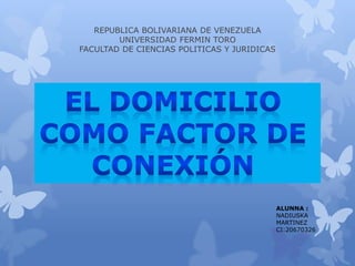 REPUBLICA BOLIVARIANA DE VENEZUELA 
UNIVERSIDAD FERMIN TORO 
FACULTAD DE CIENCIAS POLITICAS Y JURIDICAS 
ALUNNA : 
NADIUSKA 
MARTINEZ 
CI:20670326 
 