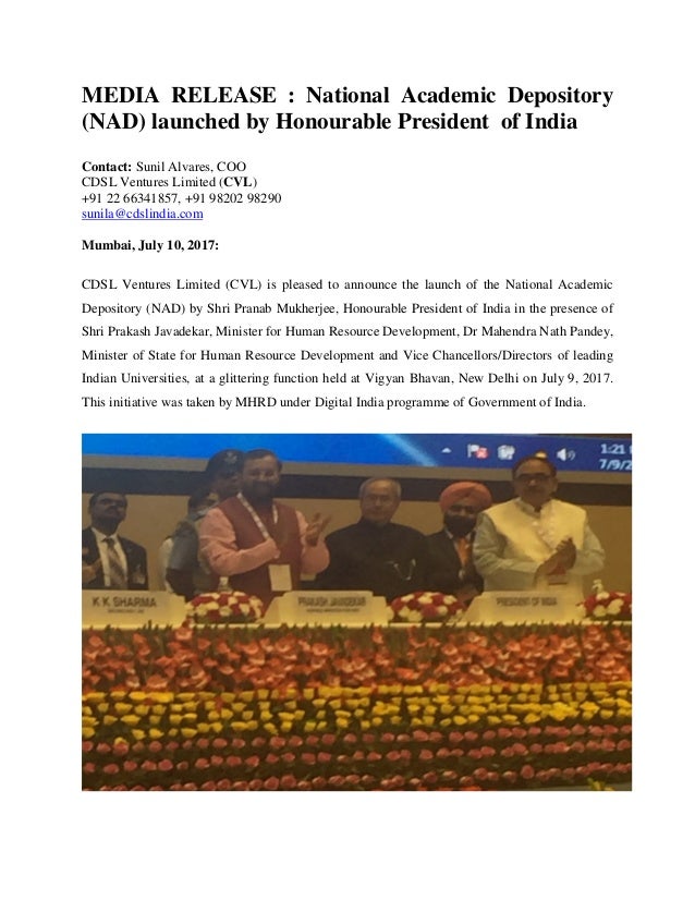 CVL Nad Launched By honourable president of india