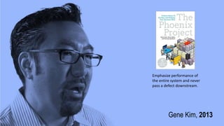 Gene Kim, 2013
Emphasize performance of
the entire system and never
pass a defect downstream.
 