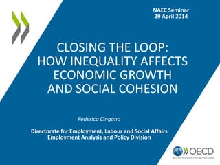 CLOSING THE LOOP:
HOW INEQUALITY AFFECTS
ECONOMIC GROWTH
AND SOCIAL COHESION
Federico Cingano
Directorate for Employment, Labour and Social Affairs
Employment Analysis and Policy Division
NAEC Seminar
29 April 2014
 