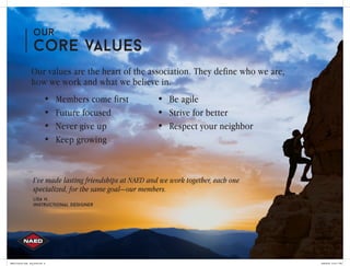 our
Core values
•	 Members come first
•	 Future focused
•	 Never give up
•	 Keep growing
•	 Be agile
•	 Strive for better
...