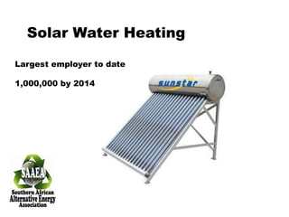 Solar Water Heating
Largest employer to date
1,000,000 by 2014
