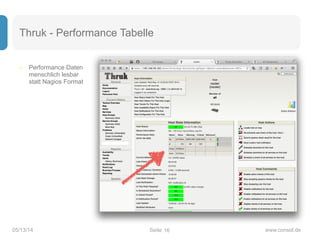 – Performance Daten 
menschlich lesbar 
statt Nagios Format
Seite05/13/14 www.consol.de
Thruk - Performance Tabelle
16
 