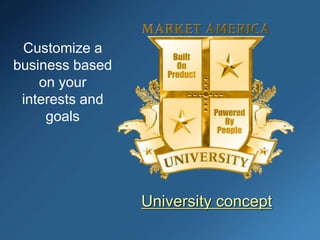 Customize a
business based
on your
interests and
goals
University concept
 