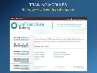 TRAINING MODULES
Go to: www.unfranchisetraining.com
 