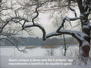 Quem cumpre o dever que lhe é próprio, age naturalmente a benefício do equilíbrio geral.   Quem cumpre o dever que lhe é próprio, age naturalmente a benefício do equilíbrio geral.   