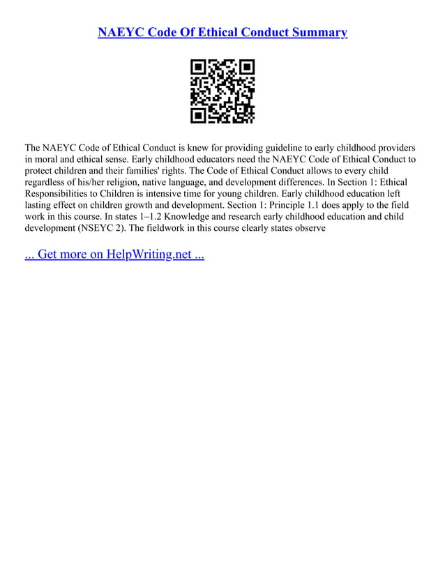 NAEYC Code Of Ethical Conduct Summary | PDF | Daycare and Pre-School ...