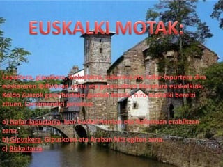 Lapurtera, gipuzkera, bizkaitarra, zuberera eta nafar-lapurtera dira
euskararen ibilbidean sortu eta garatu diren literatura euskalkiak.
Koldo Zuazok garai hartako guztiek bezala, hiru euskalki bereizi
zituen, Larramendiri jarraituz:

a) Nafar-lapurtarra, Ipar Euskal Herrian eta Nafarroan erabiltzen
zena.
b) Gipuzkera, Gipuzkoan eta Araban hitz egiten zena.
c) Bizkaitarra.
 