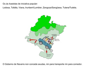 Ou ás ikastolas de iniciativa popular:
Lodosa, Tafalla, Viana, Irunberri/Lumbier, Zangoza/Sangüesa, Tutera/Tudela.

O Goberno de Navarra non concede axudas, nin para transporte nin para comedor.

 