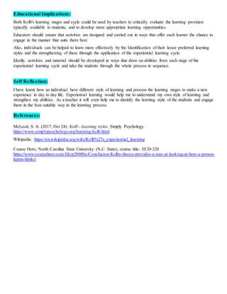 Experiential learning by david Kolb writeup | DOCX