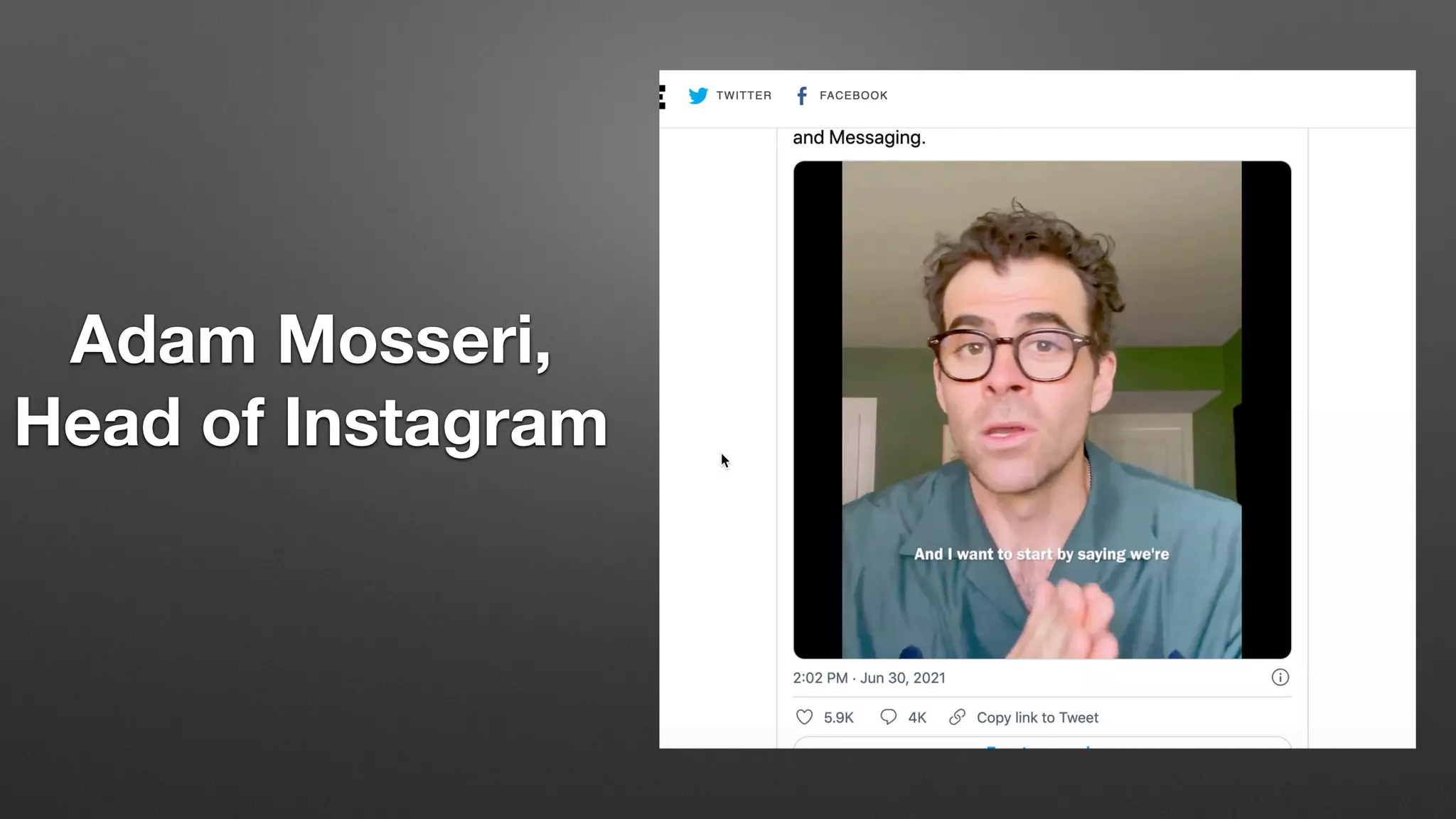 Adam Mosseri,
Head of Instagram