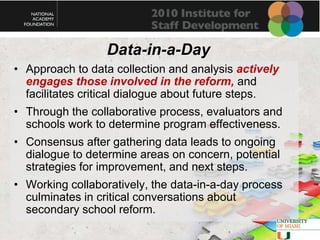 Deciding on ThemesMore than three students mention in a classroom.There is widespread agreement through nodding or shaking headsVerbal agreement (That’s the truth).Mentioned in more than one classroom           with different observers.There are positive and negative             corollaries expressed.
