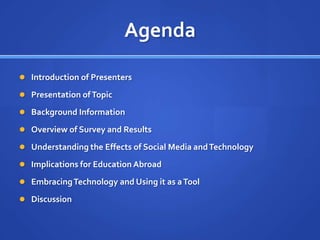 The Initial Questions:
Effects of Social Media & Technology

  Have modern technology and social media affected the
   cu...