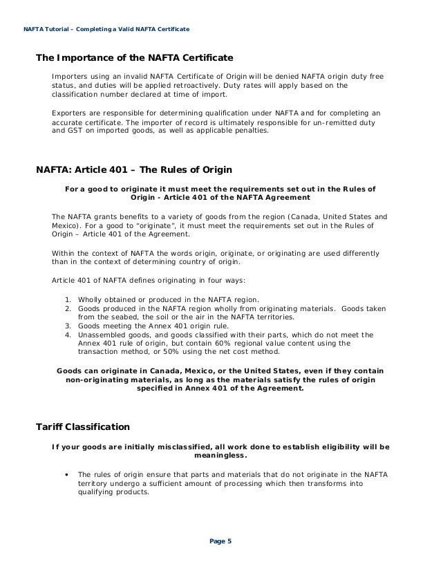 nafta certificate of origin template